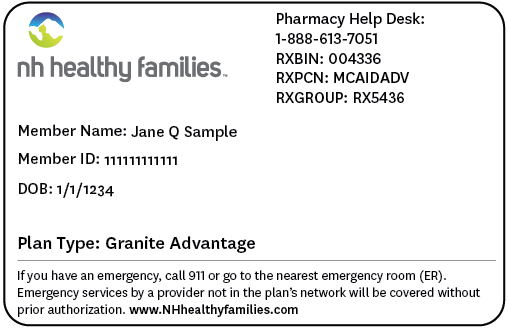 New Hampshire Healthy Families sample member ID card