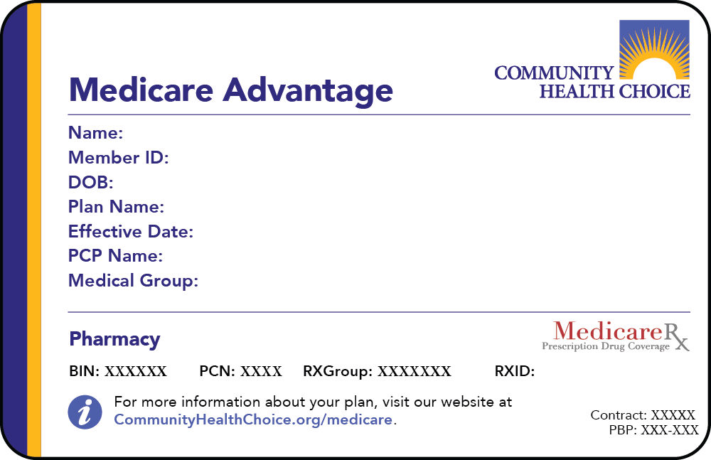 Sample Medicare Advantage member ID card for Community Health Choice 