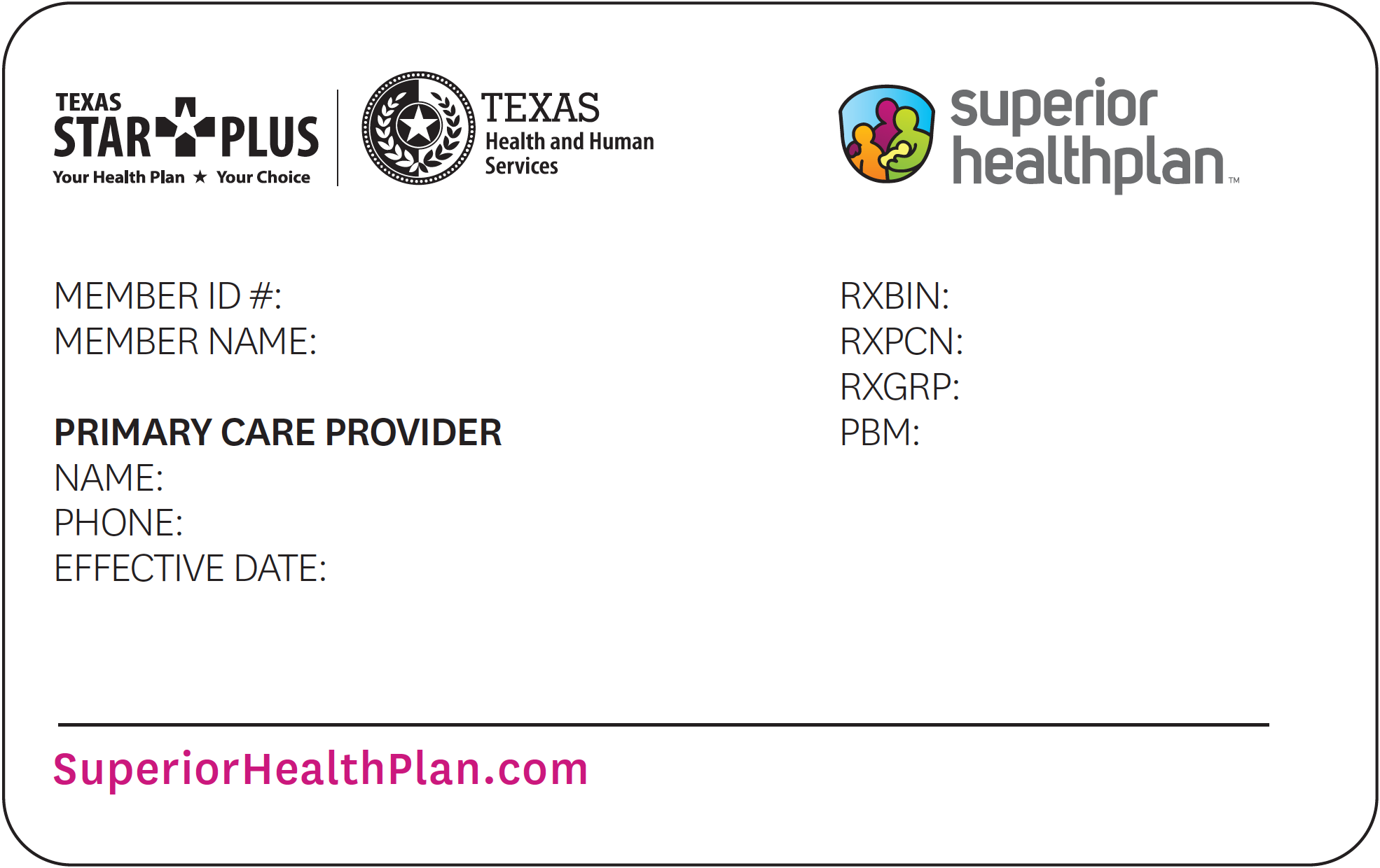Sample STAR PLUS member ID for Superior Healthplan