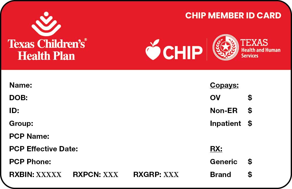 Texas Children's Health Plan CHIP member ID card