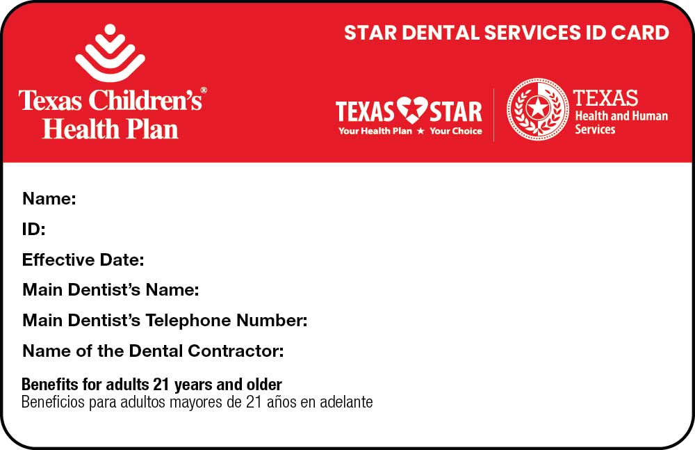 Texas Children's Health Plan STAR Dental member ID card