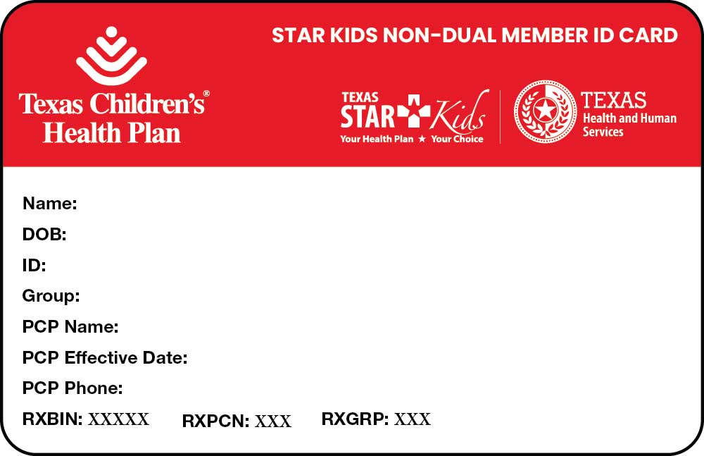 Texas Children's Health Plan STAR Kids non-dual member ID card