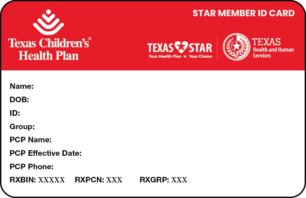 Texas Children's Health Plan STAR member ID card