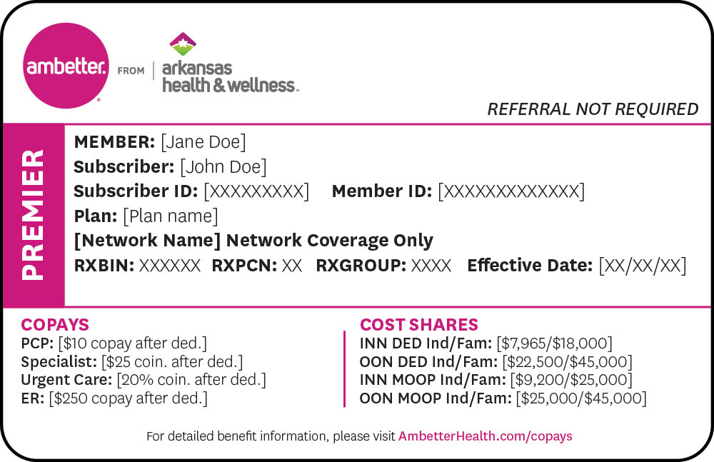 Arkansas Ambetter Premiere member ID card