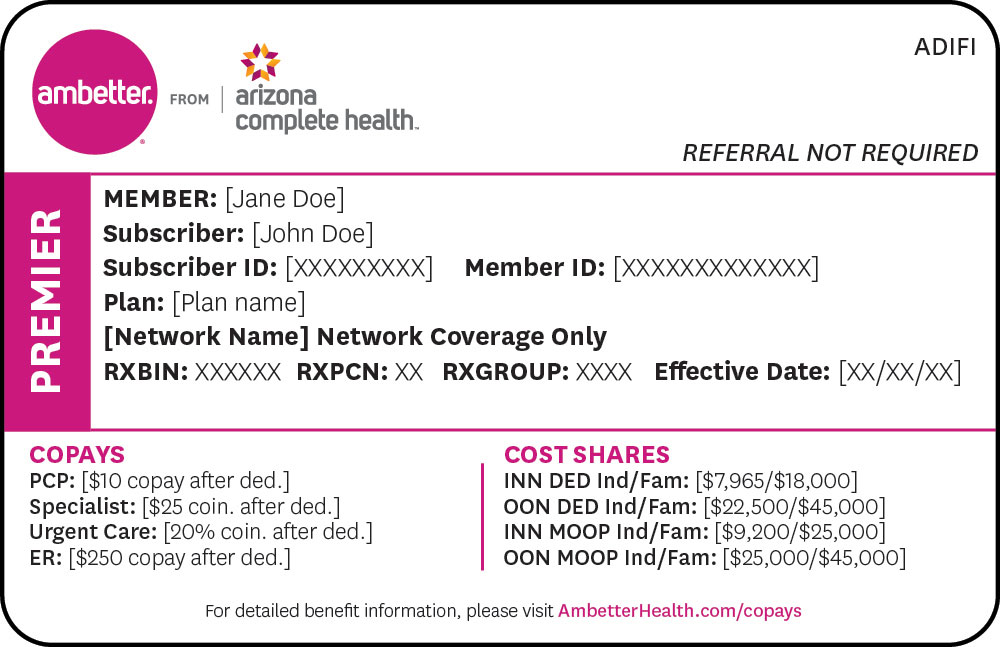 Arizona Ambetter Premier member ID card