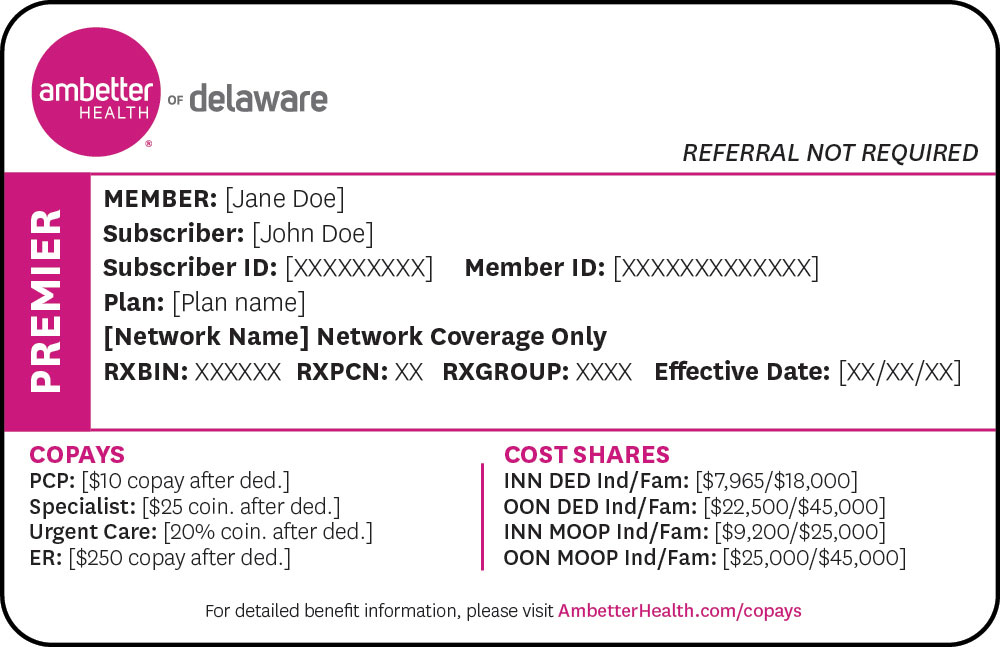 Ambetter Health of Delaware member card