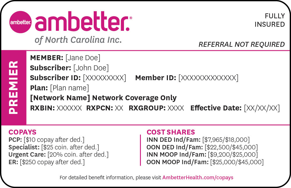 Ambetter Premier Sample Member ID card