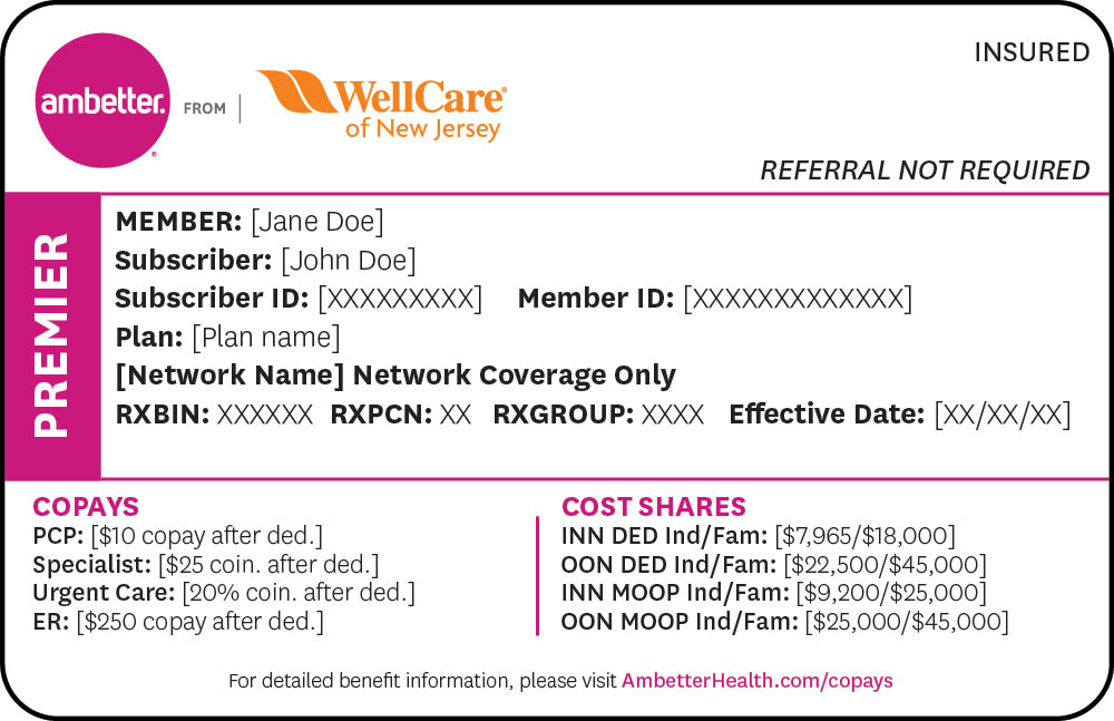 Ambetter Health of New Jersey Premier member ID card