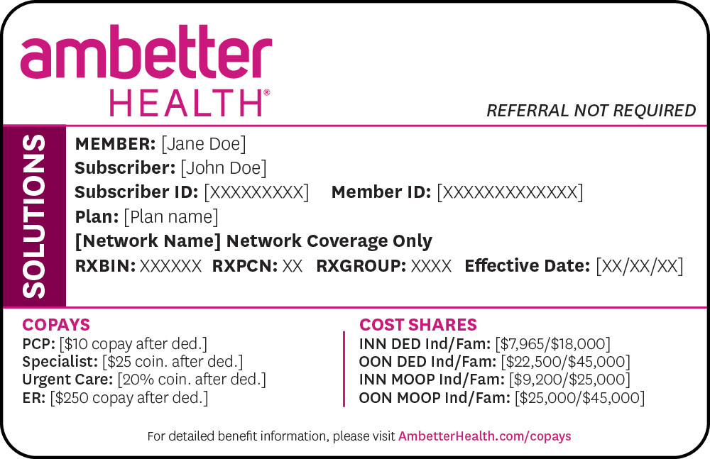 sample Member ID Card for Ambetter Solutions
