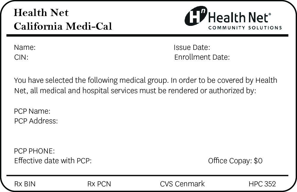 sample member ID card for HealthNet