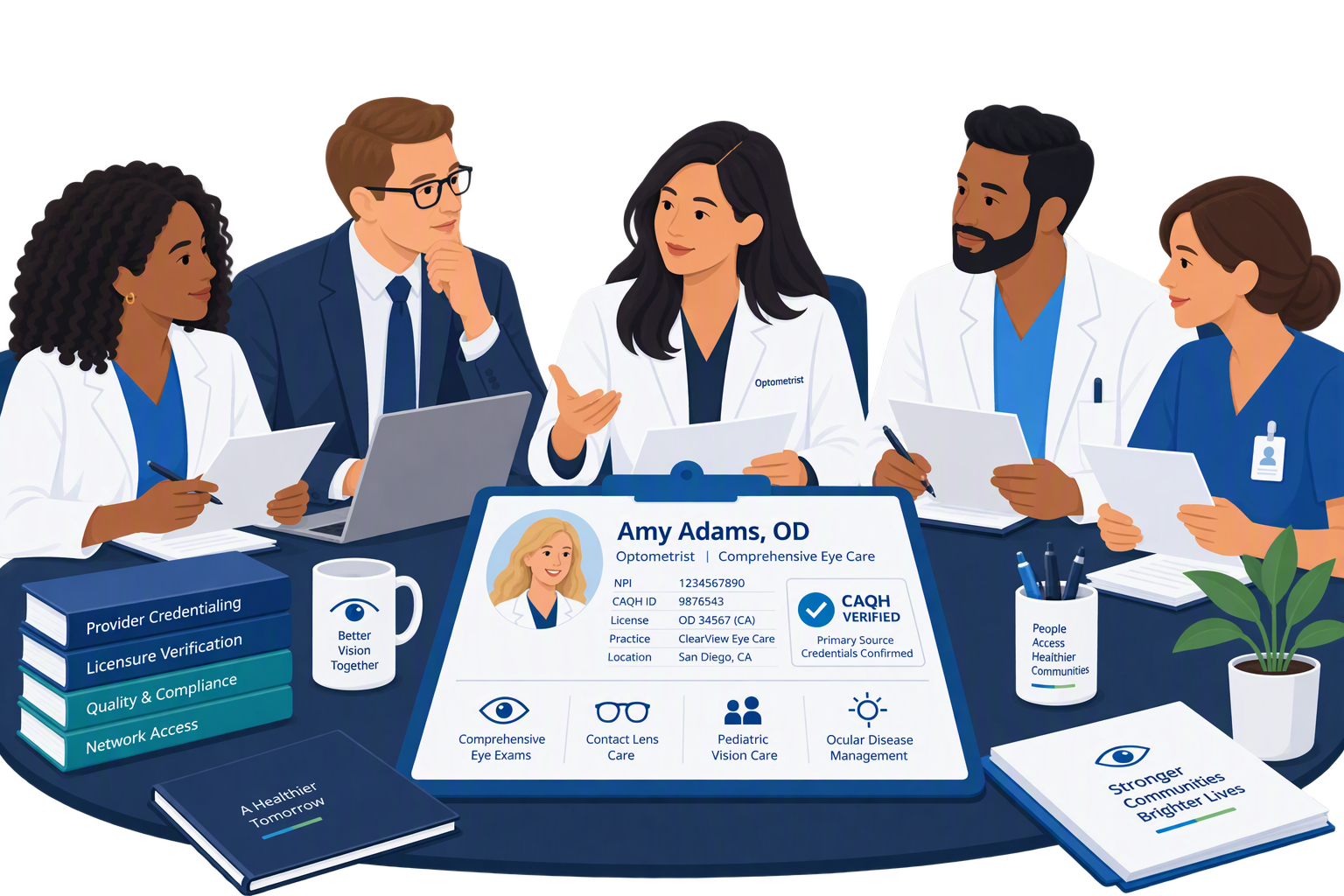 Team of diverse clinical reviewers discussing a provider panel